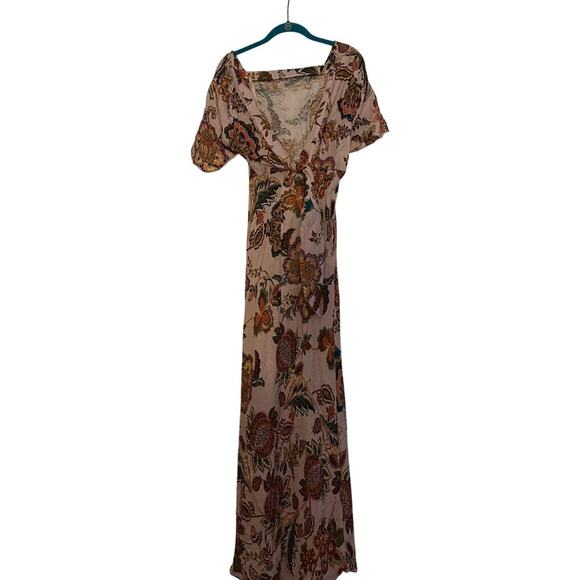 Kachel Anthropologie Pink Floral Flutter Sleeve Slip Dress Sz 6 N - Picture 9 of 10